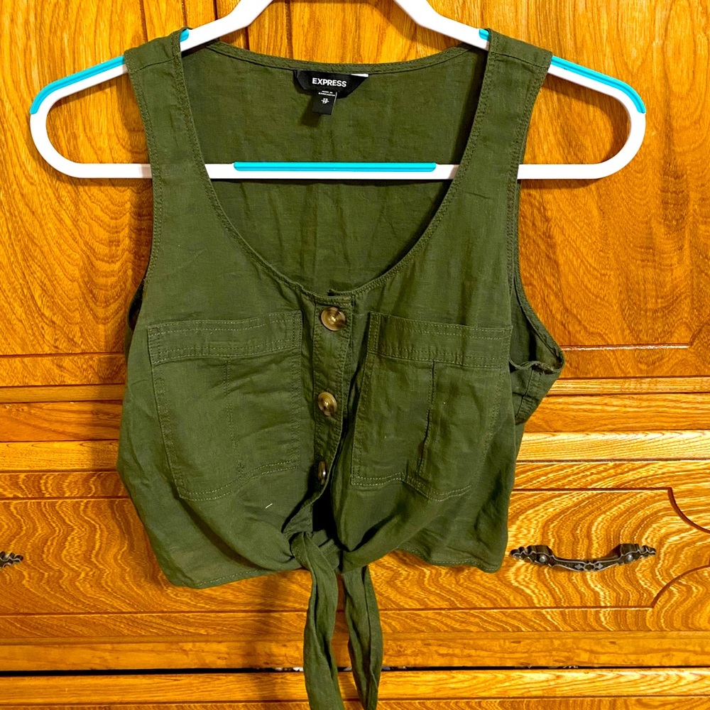 Crop tie army green top